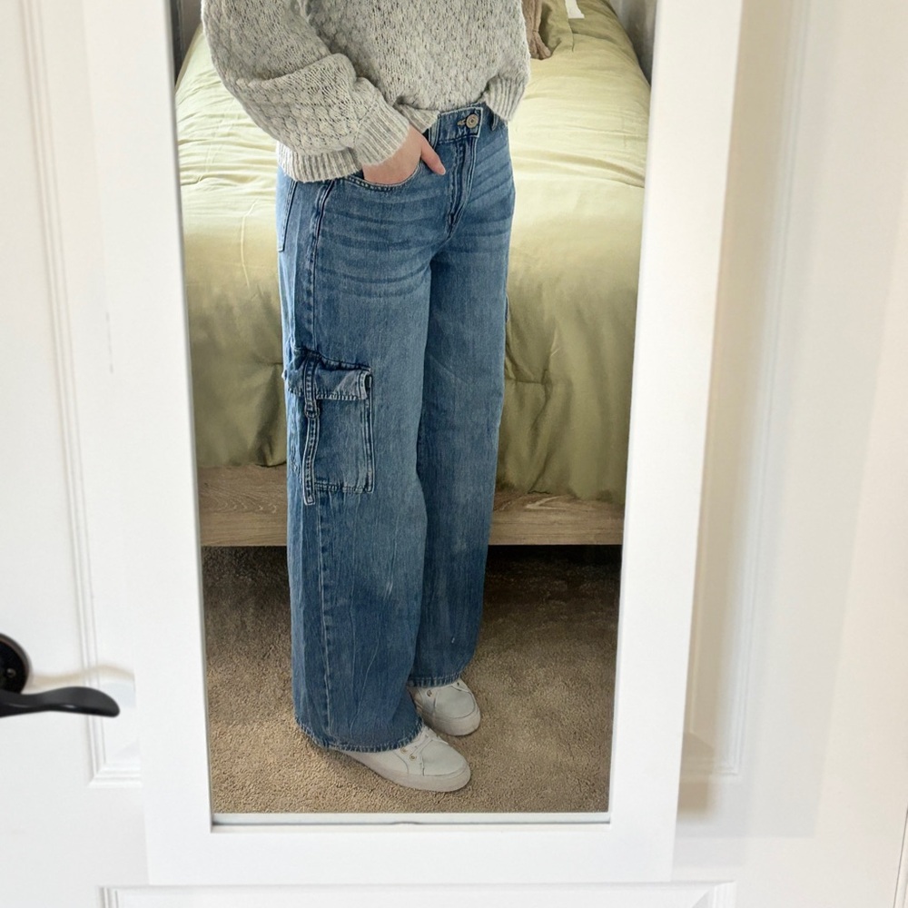 Women's Casual Cargo Wide Leg Jeans
